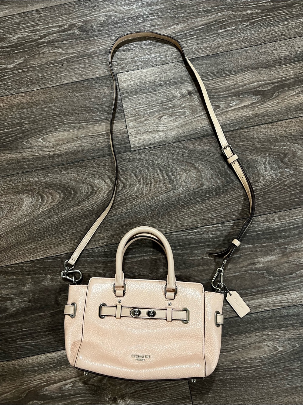 Coach Mini Blake Carryall Pebbled Leather Crossbody Satchel in Blush Pink Cream
